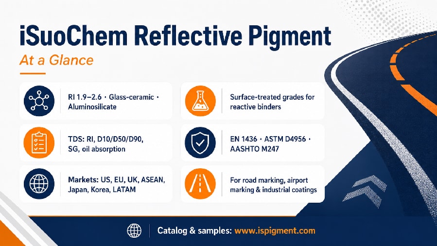 Road marking reflective pigment samples in different particle size cuts